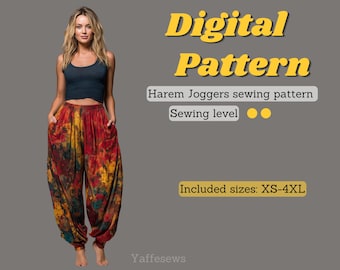 Harem Pants Sewing Pattern PDF, Joggers Sewing Pattern XS-4XL, Digital Download Baggy Pants, Easy Sewing Pattern Women, DIY Trousers