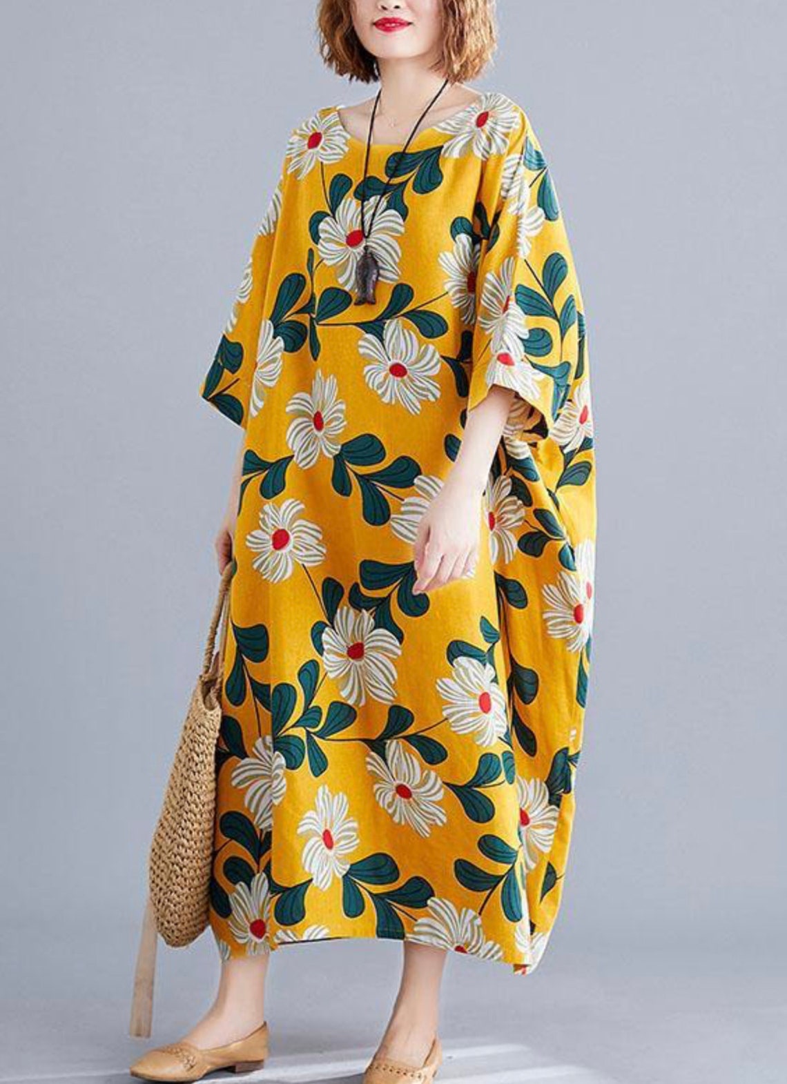 cotton maxi dress Color:White Black Flower Full Length Size Chart 150cm pretty blue dress most