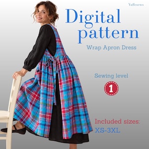 Wrap Apron Dress PDF Pattern XS–3XL, Japanese Apron Sewing Pattern, Linen Pinafore Dress, Digital Download