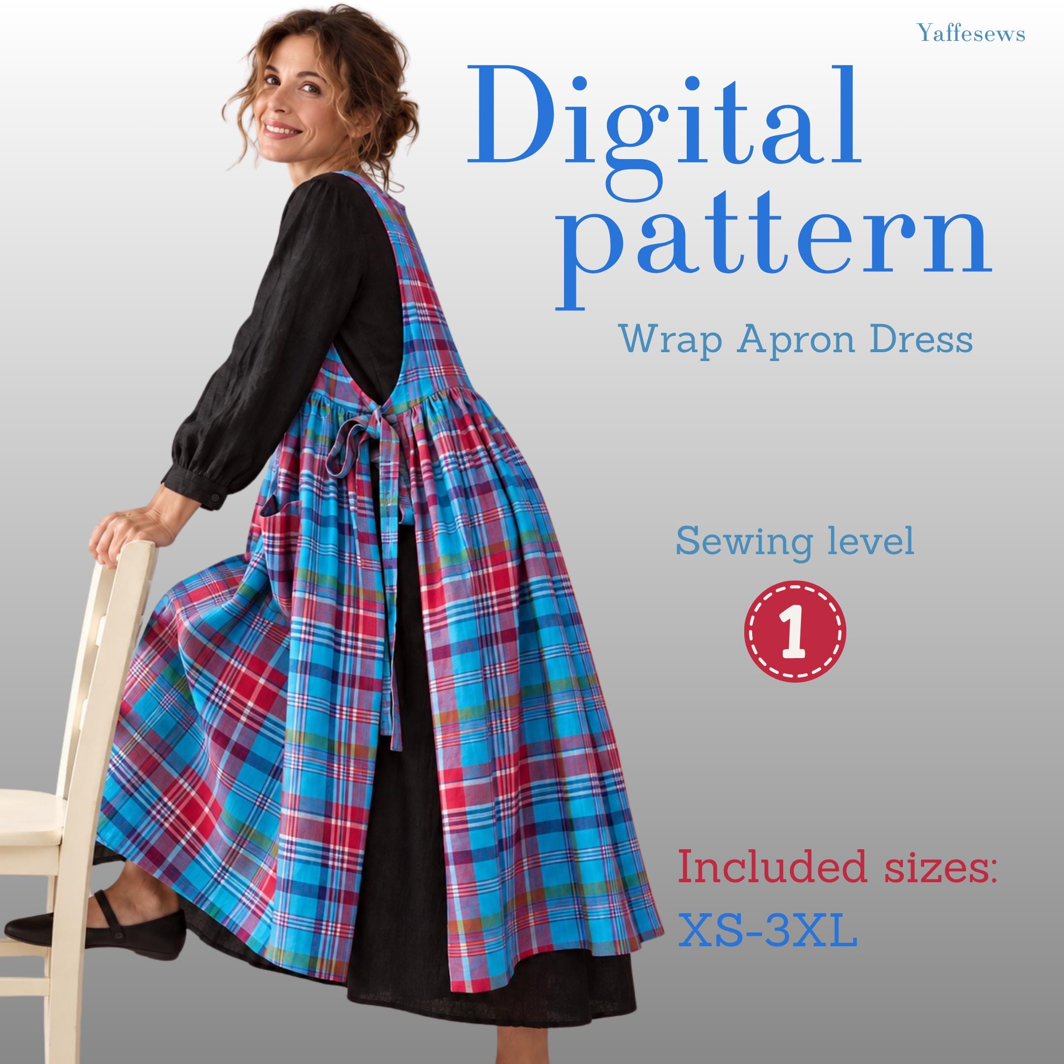 Wrap Apron Dress PDF Pattern XS–3XL, Japanese Apron Sewing Pattern