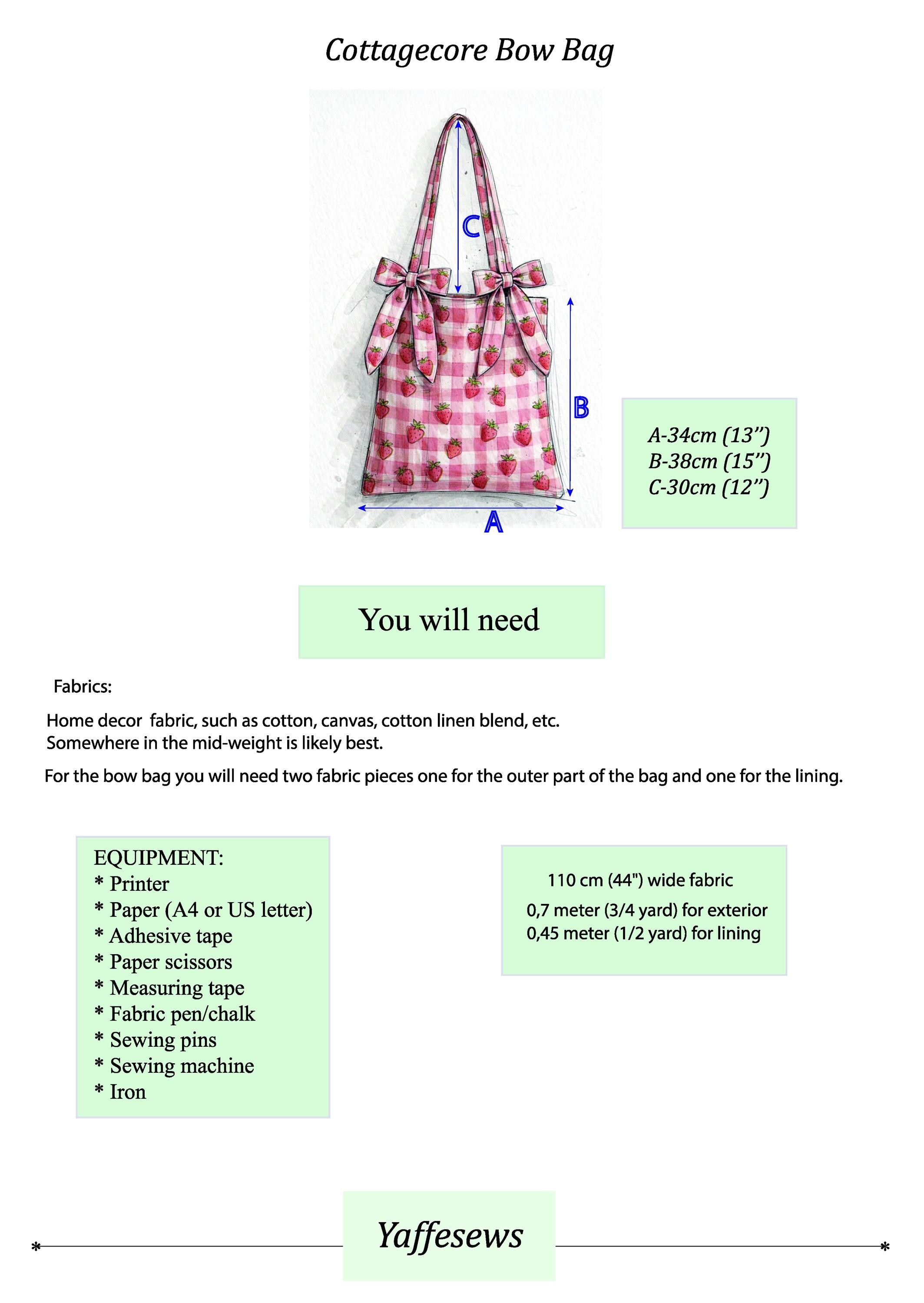 Bow Tote Bag Sewing Pattern, Cottagecore Style, Beginner Friendly ...