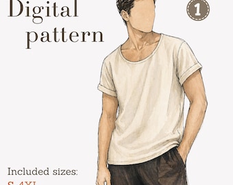 Men's T-Shirt Sewing Pattern, Minimalist Short Sleeve (PDF Download)