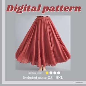 Full Circle Skirt PDF Sewing Pattern, sizes XS-5XL