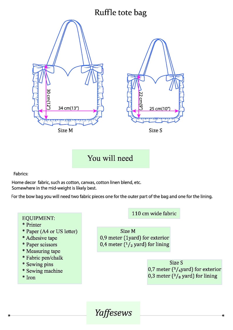 Bow Tote Bag Sewing Pattern, Ruffle Purse Digital PDF A0 A4, Easy DIY ...