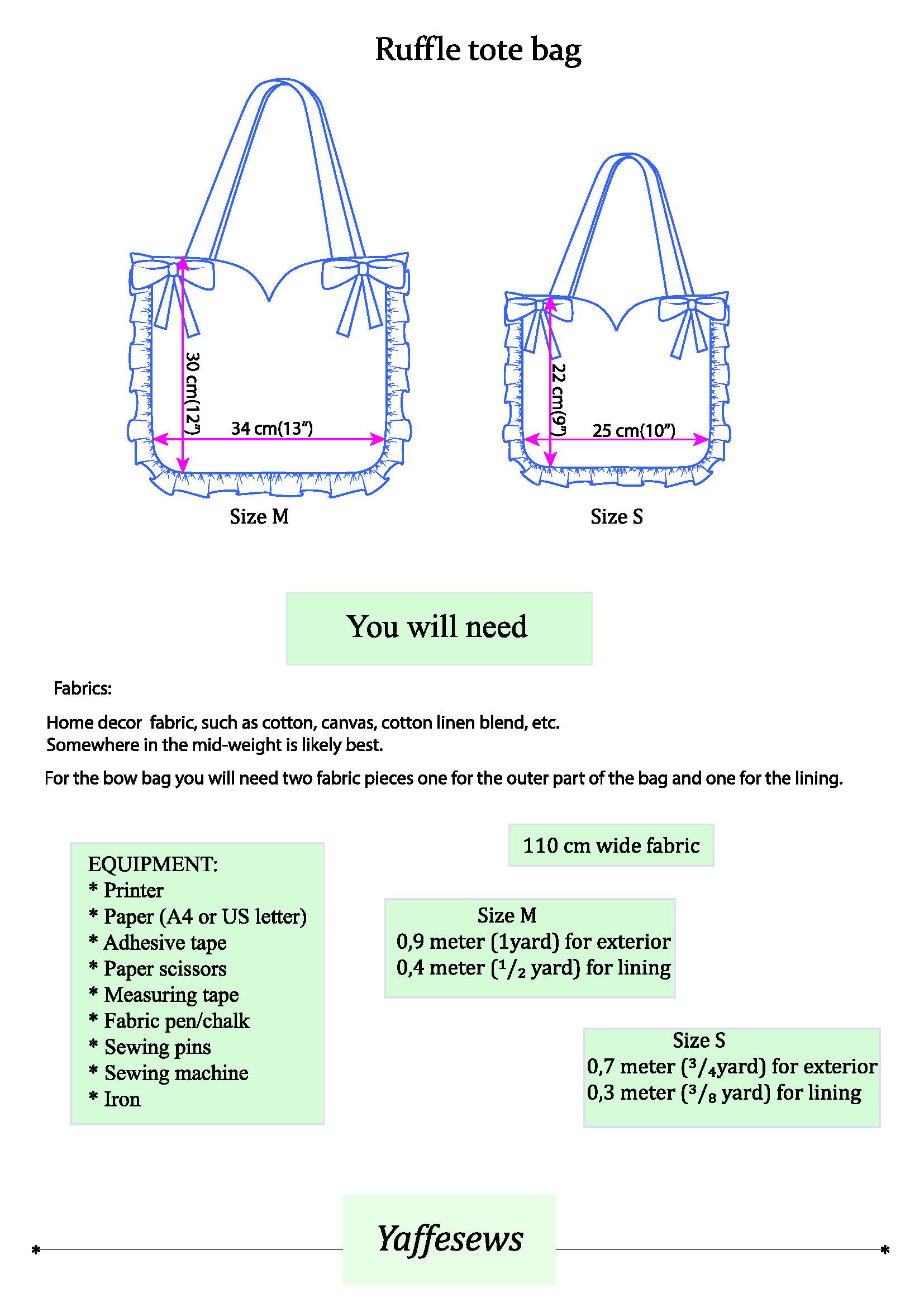 Bow Tote Bag Sewing Pattern, Ruffle Purse Digital PDF A0 A4, Easy DIY ...