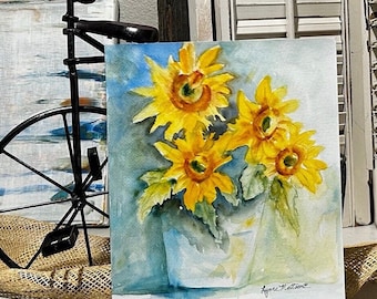 Sunny Sunflowers - Watercolor (8"x10")