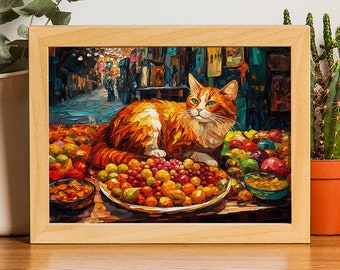 Vincent van Gogh kattenportret cadeau voor kattenmoeder instant downloadbare digitale muurkunst png kunstzinnige kattenliefhebbers cadeau kattenpersoon