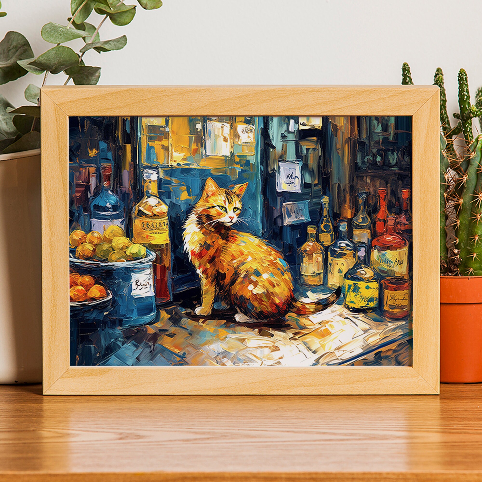 Vincent van Gogh kattenportret cadeau voor kattenmoeder instant downloadbare digitale muurkunst png kunstzinnige kattenliefhebbers cadeau kattenpersoon