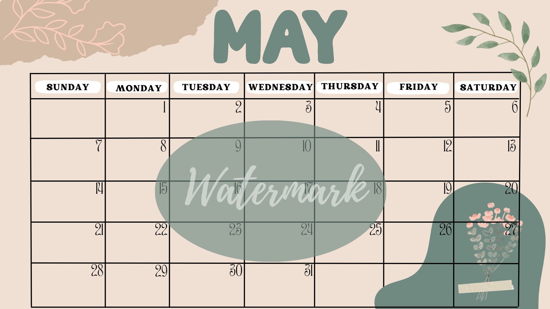 May Boho Calendar - Etsy