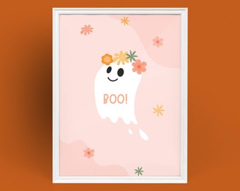 Decoración infantil de Halloween con estampado de fantasmas y flores (descarga digital)
