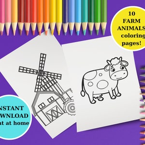 Digital Printable Coloring Pages | Animal Coloring Pages | Farm Animals Cow Goat Sheep Chicken Coloring Pages | Drawing for Kids | Animals