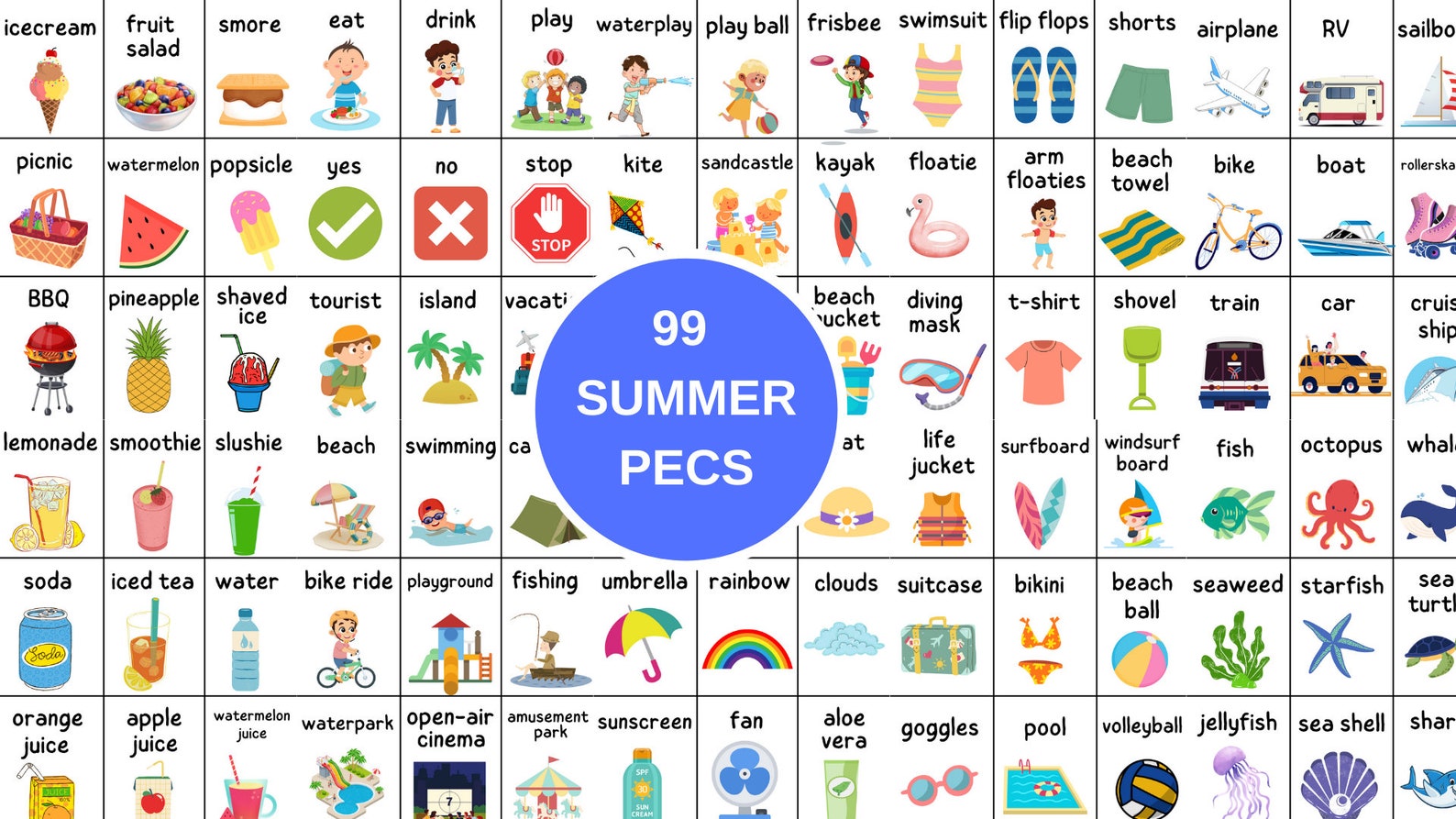 Summer Visual Card 99 Summer PECS Cards | Visual Communication, Autism Resource (printable ...