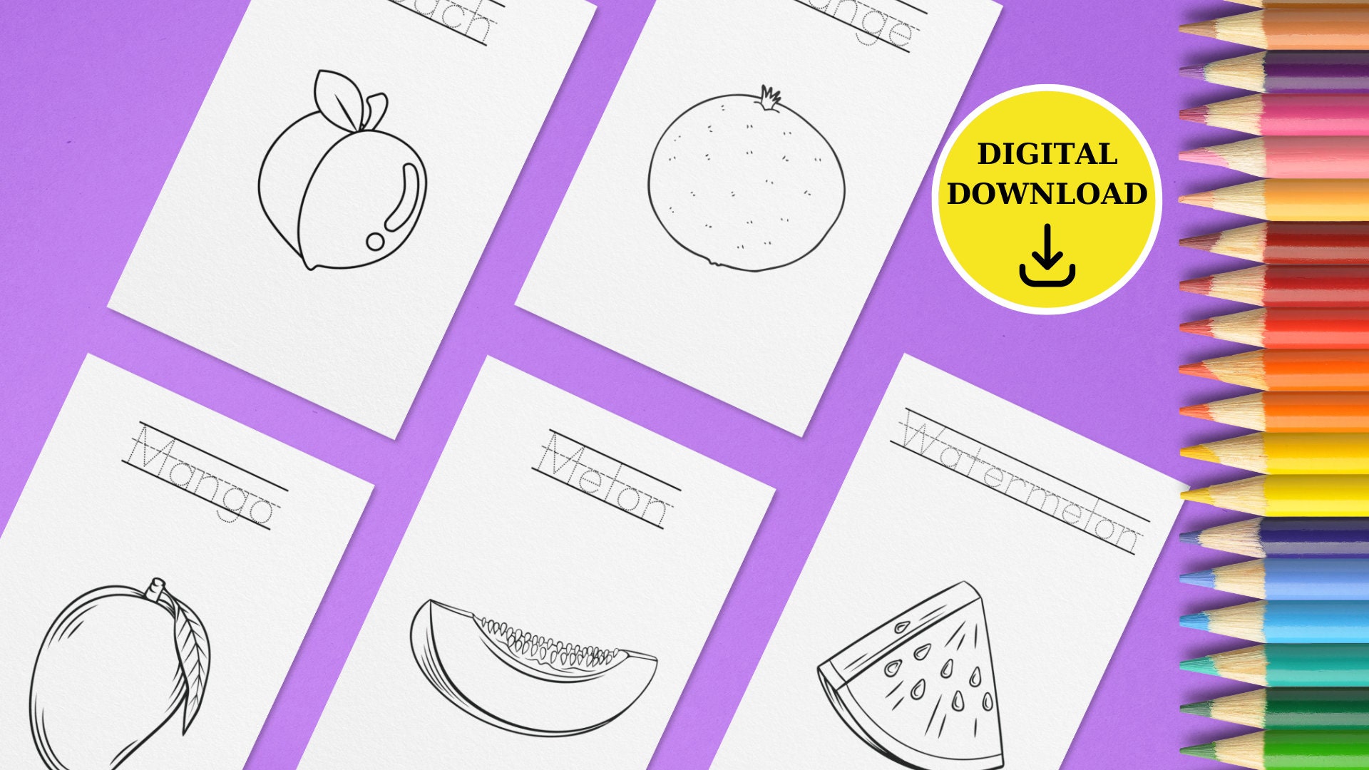 15 Fruit Coloring Pages for Kids | Printable Fun Activity (PDF) - Etsy