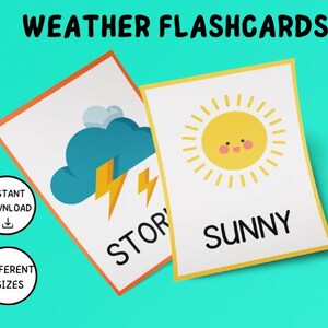 7 flashcards météo pour enfants | Cartes météo éducatives | Outil d'apprentissage imprimable | Cartes météo pour enfants