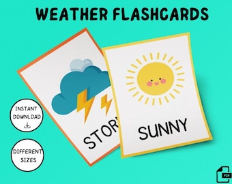 Weather Flashcards for Kids | Educational Learning Cards (Digital Download)