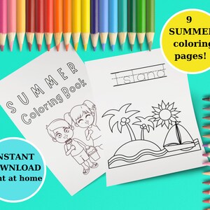 9 Printable Summer Coloring Pages For Kids | Fun Activity Coloring Pages For Kids | Summer Themed Coloring Pages | Holiday Fun Coloring Book