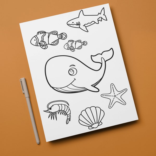 Digital Print Whale Coloring Page | Printable Art For Kids | Ocean Elements Coloring Page | Digital Print Pdf | Animal Coloring Pages