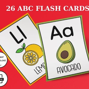 Alphabet Flashcards with Fruits and Vegetables | Educational Flashcards for Kids | 26 ABC Flash Cards | Montessori Cards | Digital Download
