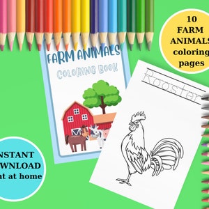 Digital Printable Coloring Pages | Animal Coloring Pages | Farm Animals Cow Goat Sheep Chicken Coloring Pages | Drawing for Kids | Animals
