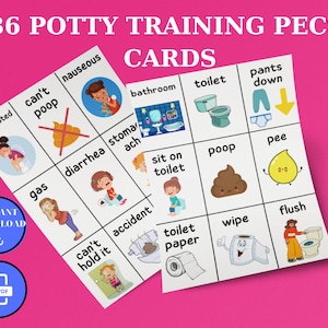 36 afdrukbare Pecs-communicatiekaarten voor zindelijkheidstraining voor meisjes | Potjeskaarten voor non-verbale kinderen | Autisme afdrukbare kaarten badkamer Pecs