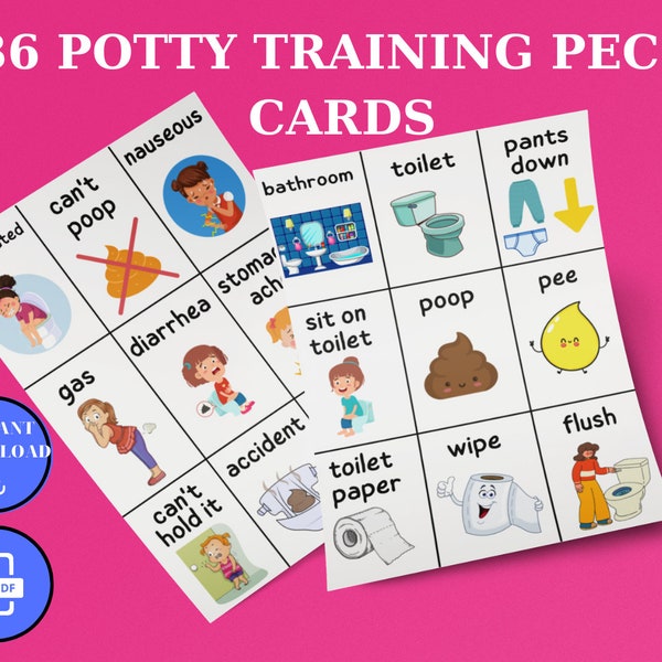 36 Printable Pecs Communication Cards For Potty Training For Girls | Potty Cards For Non Verbal Kids | Autism Printable Cards  Bathroom Pecs