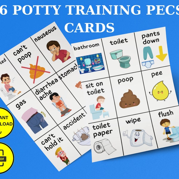 36 Printable Pecs Communication Cards For Potty Training For Boys | Potty Cards For Non Verbal Kids | Autism Printable Cards Bathroom Pecs