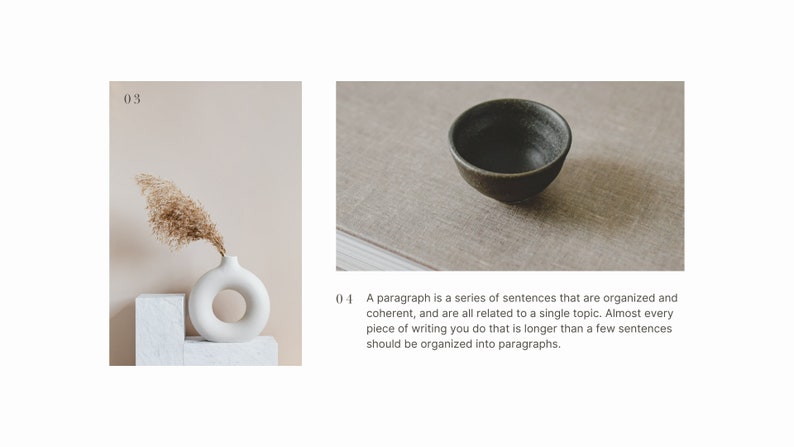 May include: A white ceramic vase with a ring-shaped opening, holding dried beige pampas grass. The vase is on a white platform, against a light beige background.