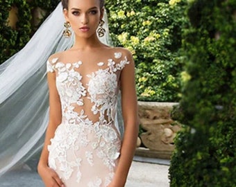 Mermaid Wedding Dresses For Women 3D Flowers Illusion Appliques Backless