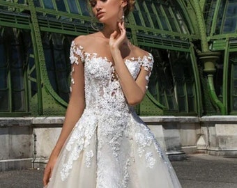 Mermaid Wedding Dress Romantic Detachable Wedding Dress Beading Appliques mermaid Wedding Gown