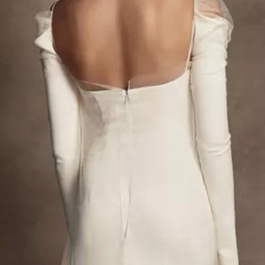 Long Sleeves Boat Neck Sheath/Cloum Wedding Dresses Formal Bride Dress/ Long Sleeve/Draped off shoulder. Satin/Tulle image 3