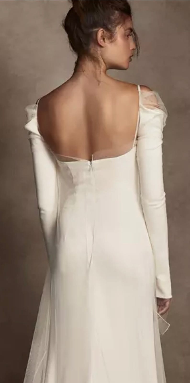 Long Sleeves Boat Neck Sheath/Cloum Wedding Dresses Formal Bride Dress/ Long Sleeve/Draped off shoulder. Satin/Tulle image 3