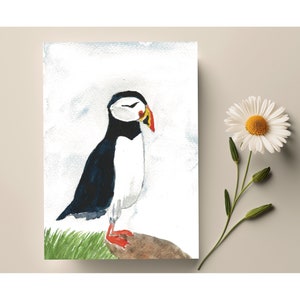 5 x 7 pouces Carte de voeux aquarelle macareux, Carte de voeux aquarelle vierge, Carte de voeux macareux A7, Carte de voeux vierge A7