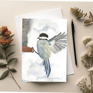 5 x 7 pouces Carte de voeux aquarelle mésange, carte de voeux aquarelle vierge, carte de voeux mésange A7, carte de voeux vierge A7
