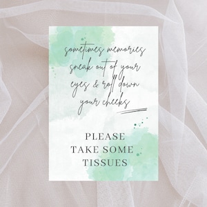 Please take a pack of tissues, Memorial Sign, Celebration Of Life Sign, Funeral Sign, Printable , Instant Download