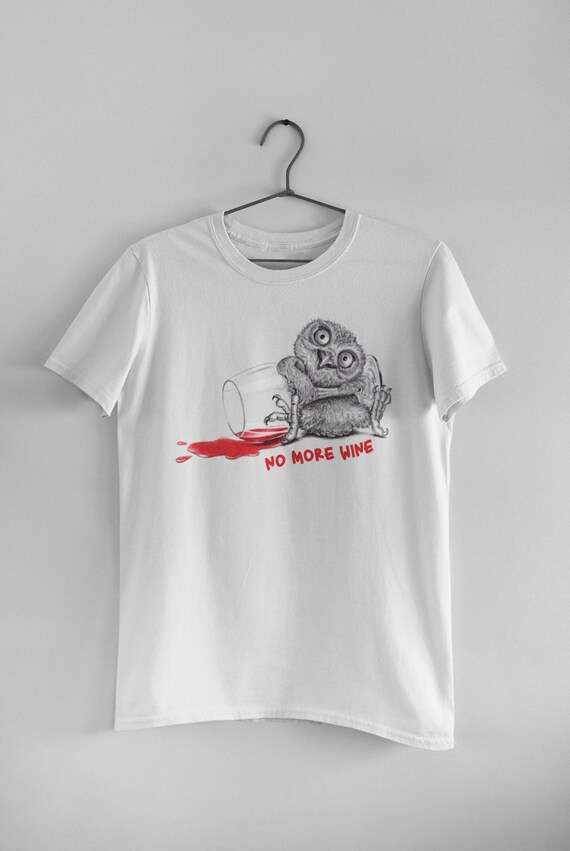 Funny No More Wine T-shirt Cute Drunk Owl Graphic Tee Wine