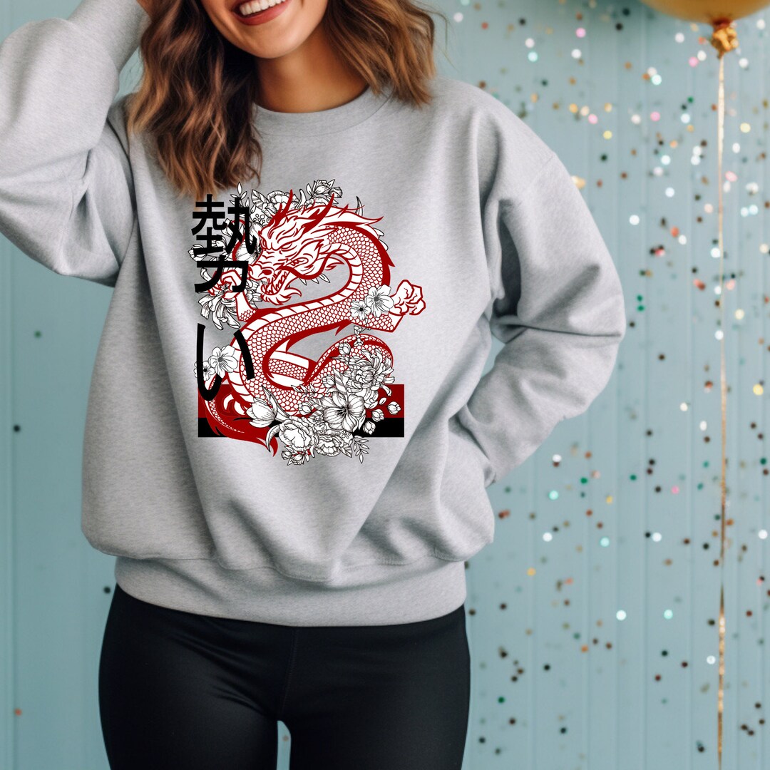 Floral Janpanese Dragon Print Men's Hoodie