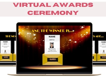 Virtual Awards Ceremony Quiz - Award Ceremony Nominations -  Editable PowerPoint Template - Most likely to awards student funny