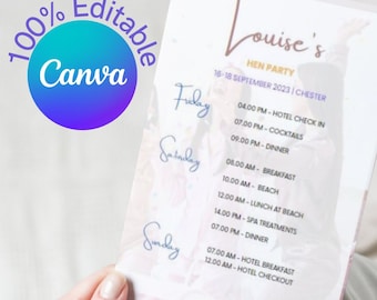 Hen Party Itinerary Digital Template - Hen Do Party Itinerary Editable - Virtual Hen Party Download - INSTANT DOWNLOAD 100% Editable Text