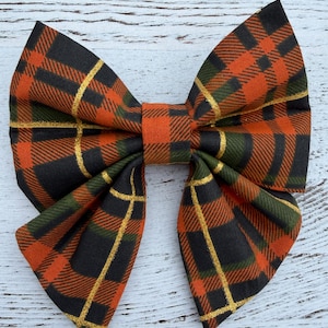 Papillon per cani autunno/Halloween: accessorio per collare a quadri arancione, nero, verde e oro