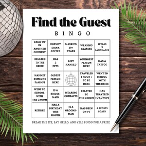 Find the Guest Bingo Game for Bridal Showers, Printable Party Ice Breaker, Digital Instant Download PDF, 5x7, 8.5x11