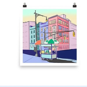 NYC Art Print Colorful/Hot Dog Stand Art/NYC Art Print