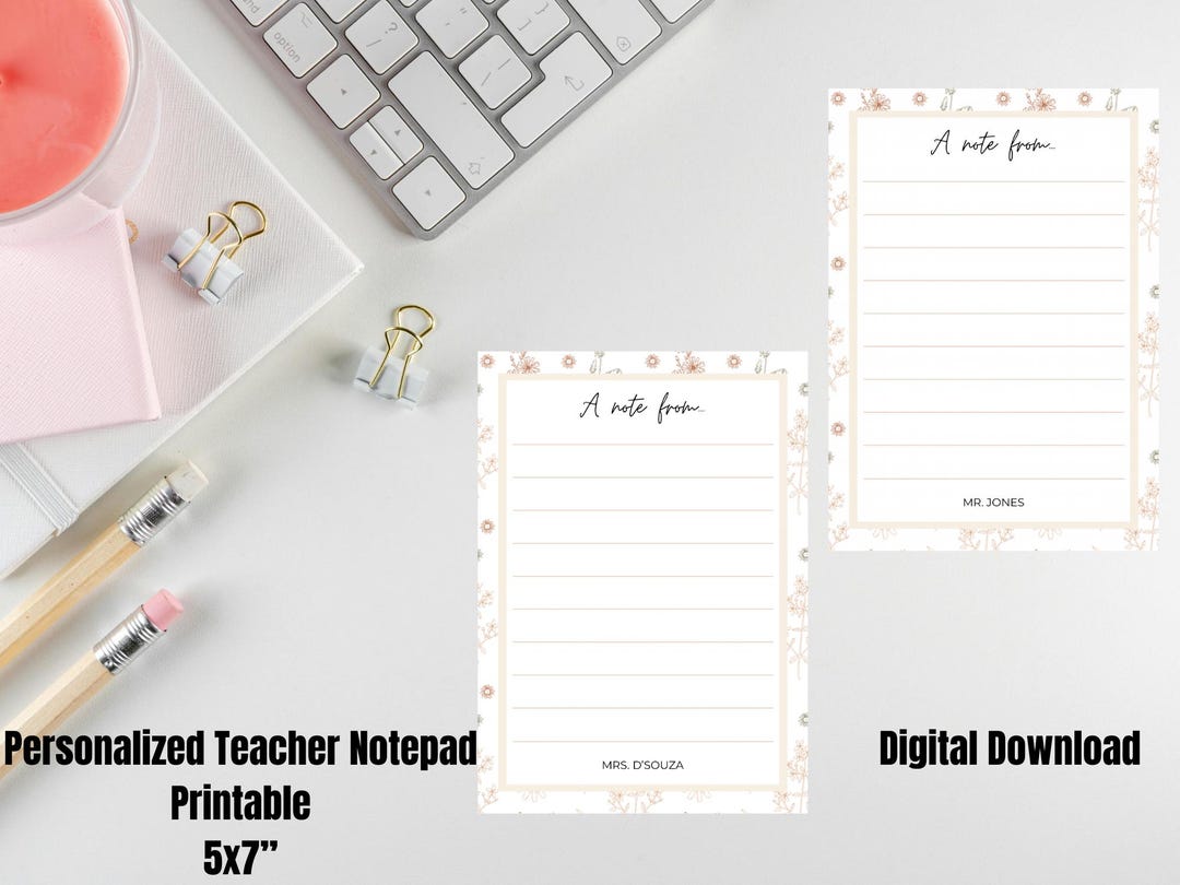 Personalized Teacher Notepad | Custom Stationery Notes Pad (digital ...