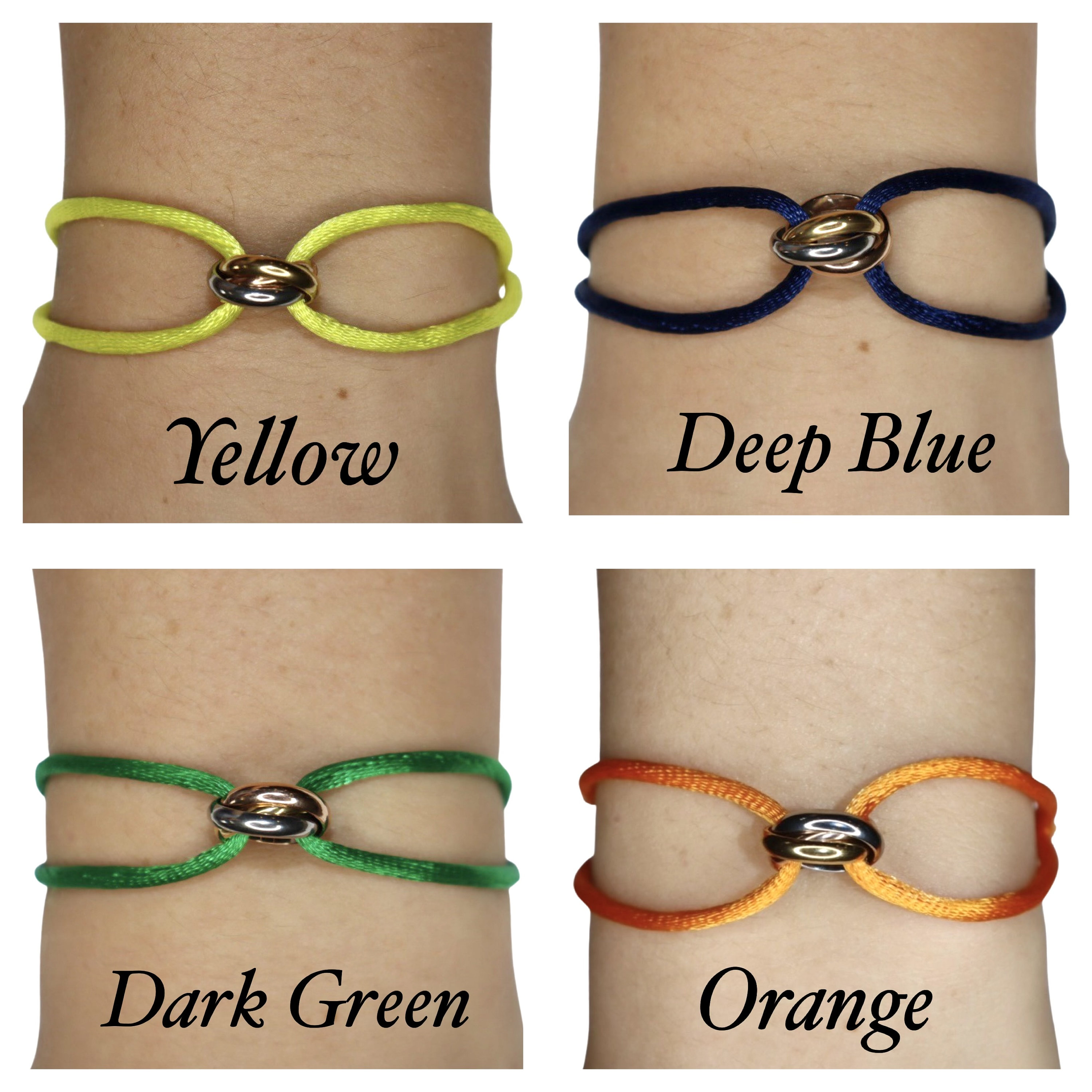 Adjustable 3 Ring Trinity Bracelet | Stainless Steel, Silk Cord