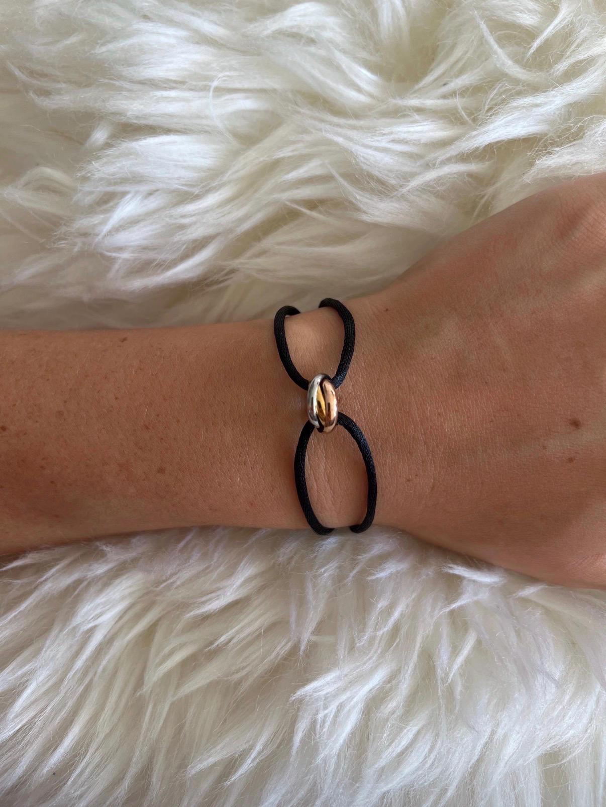 Adjustable 3 Ring Trinity Bracelet | Stainless Steel, Silk Cord