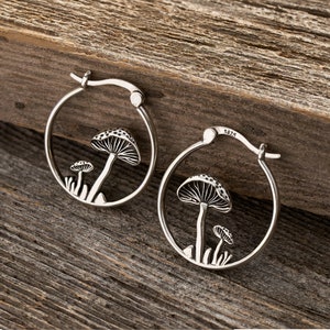Mushroom Jewelry Boho Hoop Earrings, Psychedelic Gothic Earrings, Fairytale Jewelry Botanical Hoops, Enchanted Forest, Handmade Gift for Her