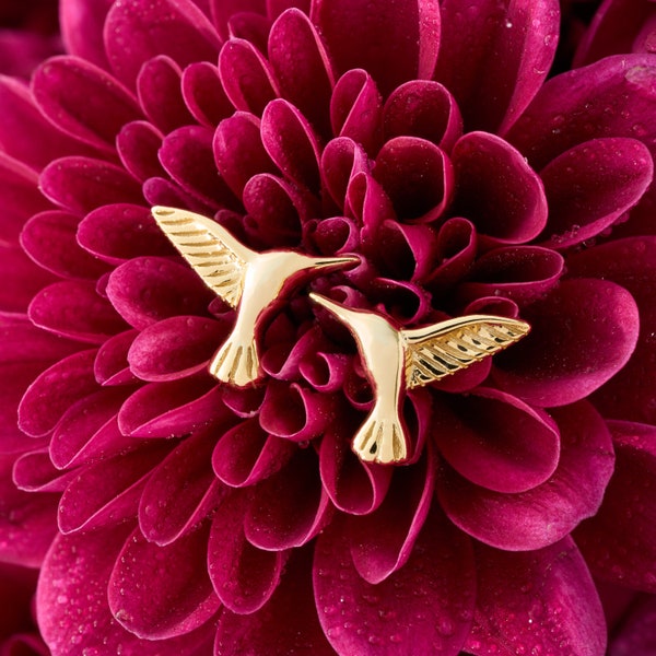 Gold Plated Sterling Silver Hummingbird Studs, Dainty Handmade Earrings, Minimalist Jewelry, Bird Earrings, Bird Lover Jewelry, Gift for Her