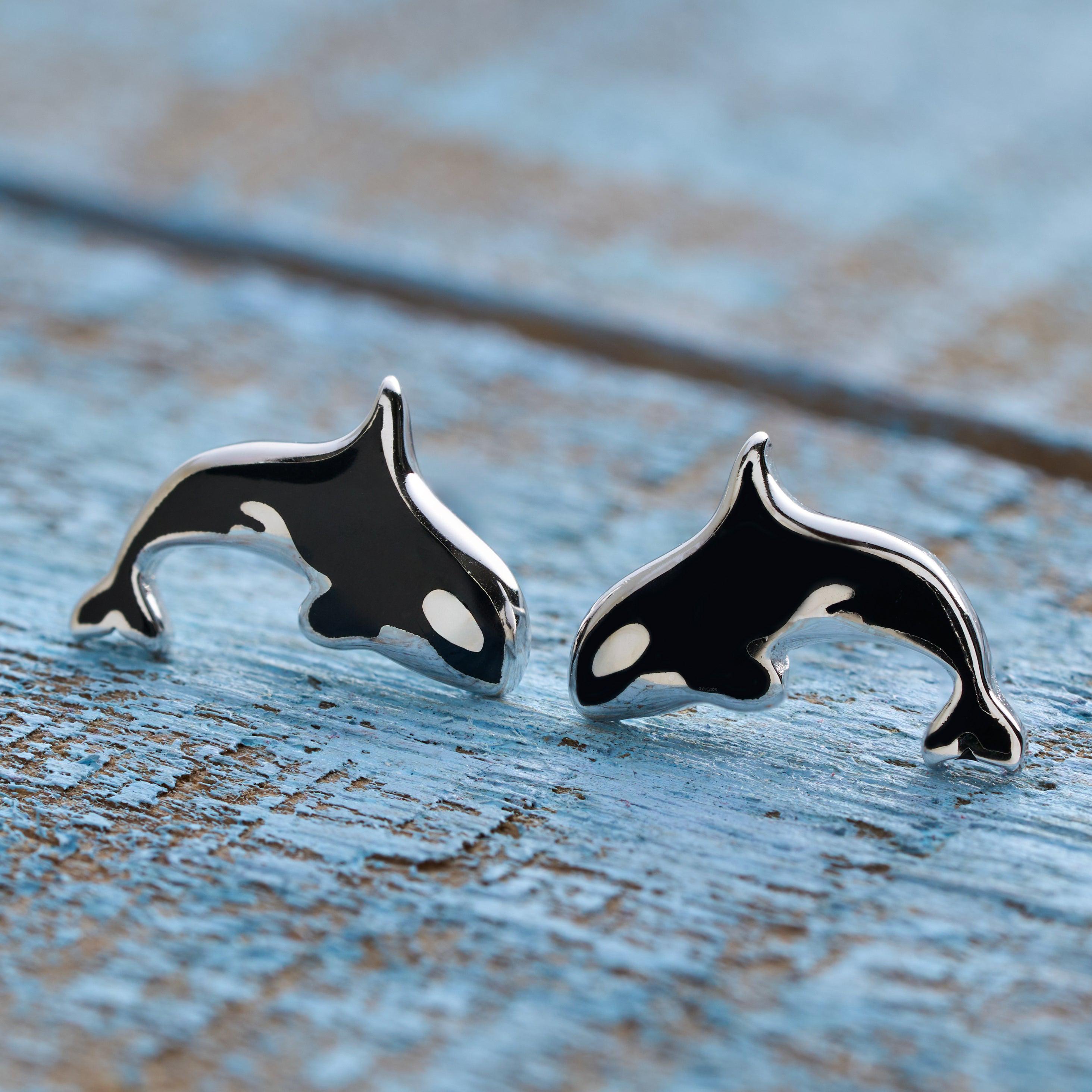 Sterling Silver Orca Studs, Killer Whale Jewelry, Elegant Sea Life