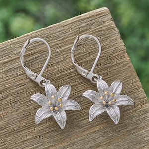 Leverback Lily Earrings, Spring Flower Jewelry, Hypoallergenic Leverback Hooks