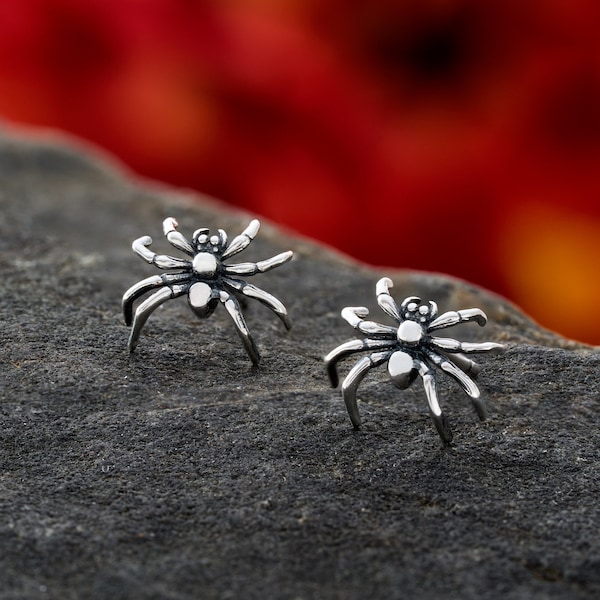Sterling Silver Tiny Spider Studs, Handmade Silver Earrings, Cute Halloween Jewelry, Fall Accessories, Unique Gothic Jewelry, Hypoallergenic