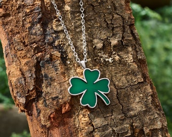 Handmade Four-Leaf Clover Necklace, Minimalist Shamrock Jewelry, St. Patrick's Day Jewelry, Lucky Irish Jewelry, Spring Necklace, Irish Gift